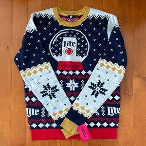 Miller Lite holiday snow globe sweater. Size medium. NWT.